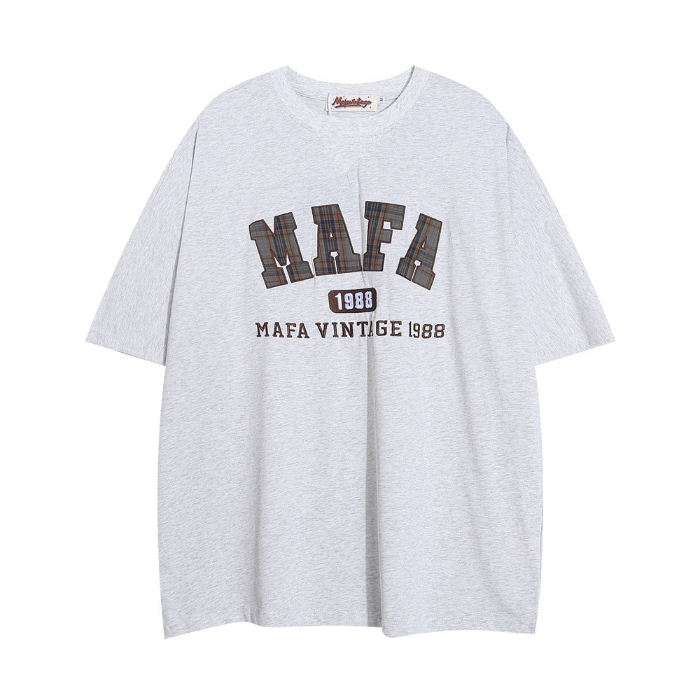 Women’s Casual Letter Patch Embroidery T-Shirt – Stylish Short Sleeve Cotton Top