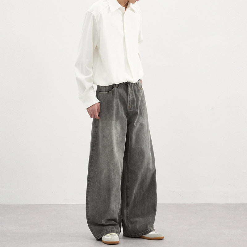 Men’s Washed Gray Jeans – Simple Basic Denim Pants for Fall & Winter