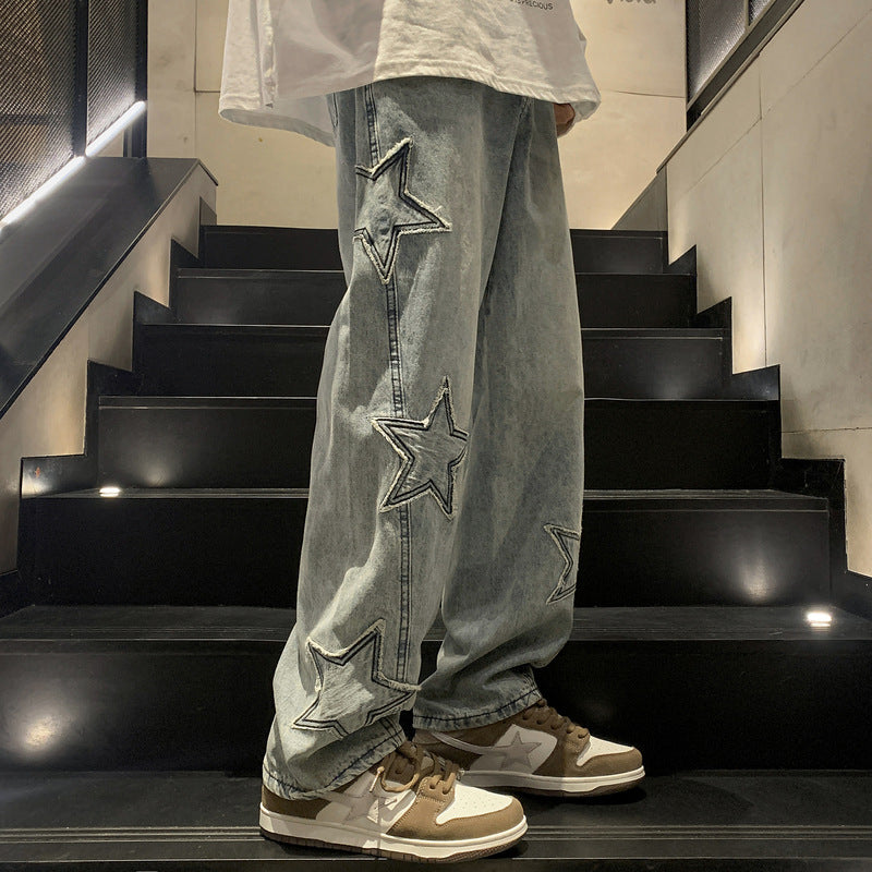 American High Street Style Men’s Jeans – Loose Straight Leg Winter Denim Pants