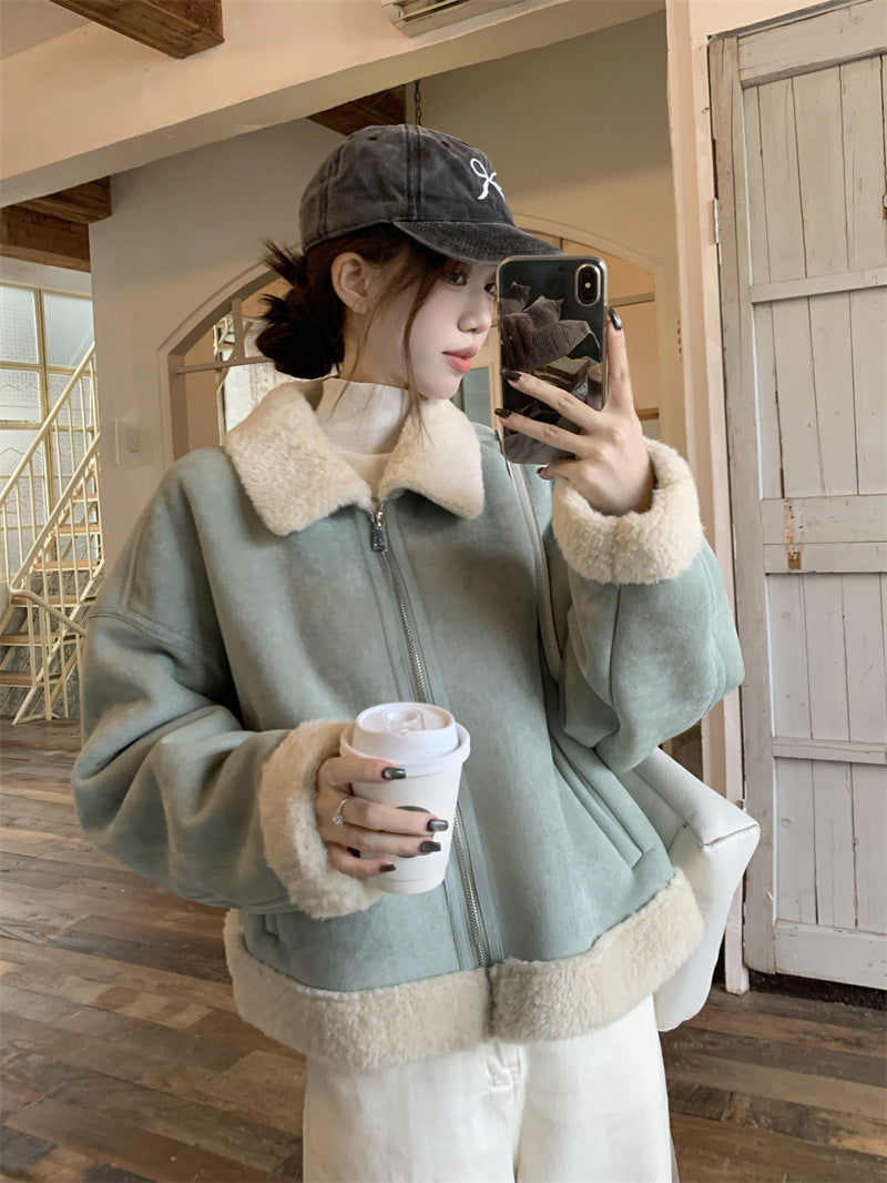 Women’s Korean Style Lamb Wool Fur Coat – Warm Plush Shearling Winter Jacket, Fashion Oversized Outerwear