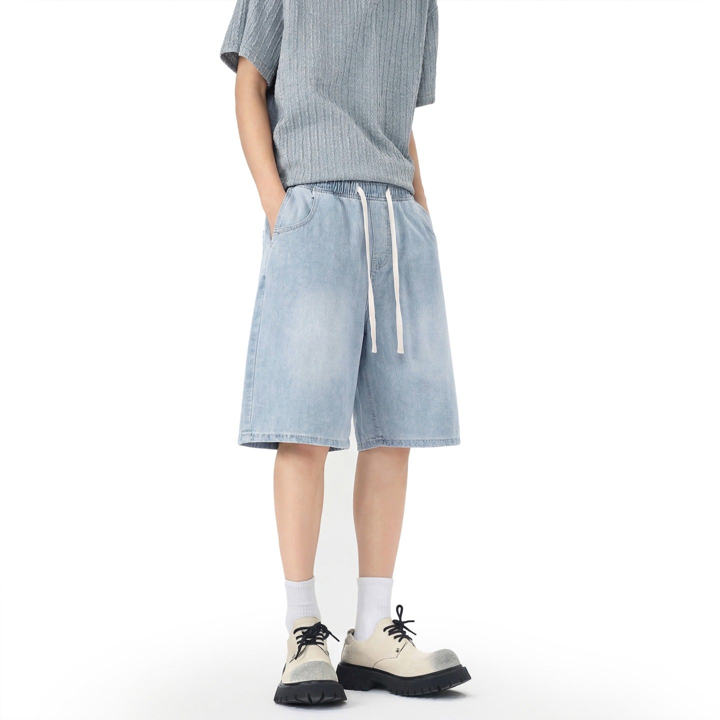 Men’s Casual Lyocell Ice Silk Shorts – Soft Stretch Waist Denim Style