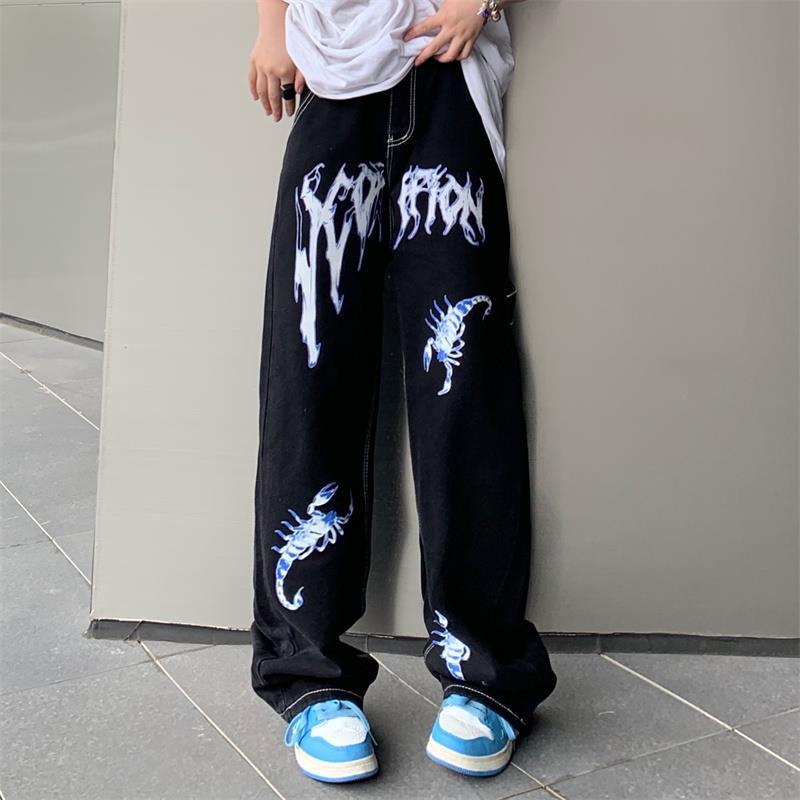 Unisex High Waist Graphic Jeans – Streetwear Casual Denim Pants