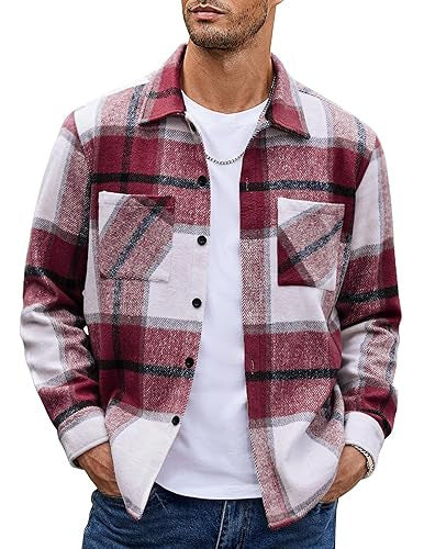 Men's Vintage Button-Up Shirt – Casual Retro Long Sleeve Fall Winter Top