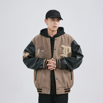 Men’s Streetwear PU Leather Patchwork Coat – Stylish Casual Jacket