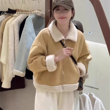 Women’s Korean Style Lamb Wool Fur Coat – Warm Plush Shearling Winter Jacket, Fashion Oversized Outerwear