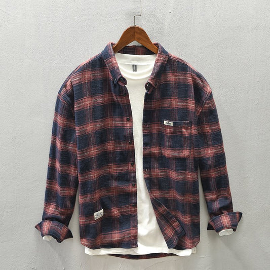 Men’s Casual Plaid Long Sleeve Shirt – Stylish Striped Spring Fall Outfit