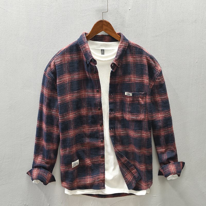 Men’s Casual Plaid Long Sleeve Shirt – Stylish Striped Spring Fall Outfit