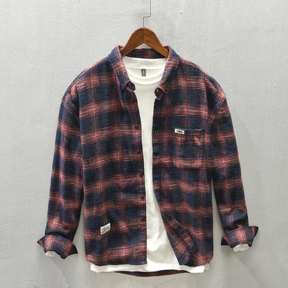 Men’s Casual Plaid Long Sleeve Shirt – Stylish Striped Spring Fall Outfit