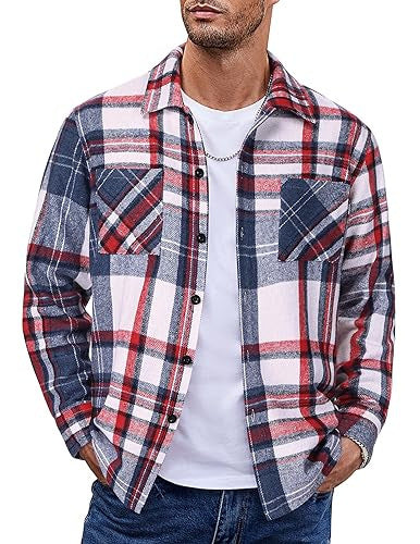Men's Vintage Button-Up Shirt – Casual Retro Long Sleeve Fall Winter Top