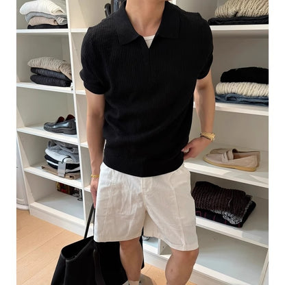 Retro Knitted Men’s Sports Tee – Comfortable Short Sleeve Casual T-Shirt