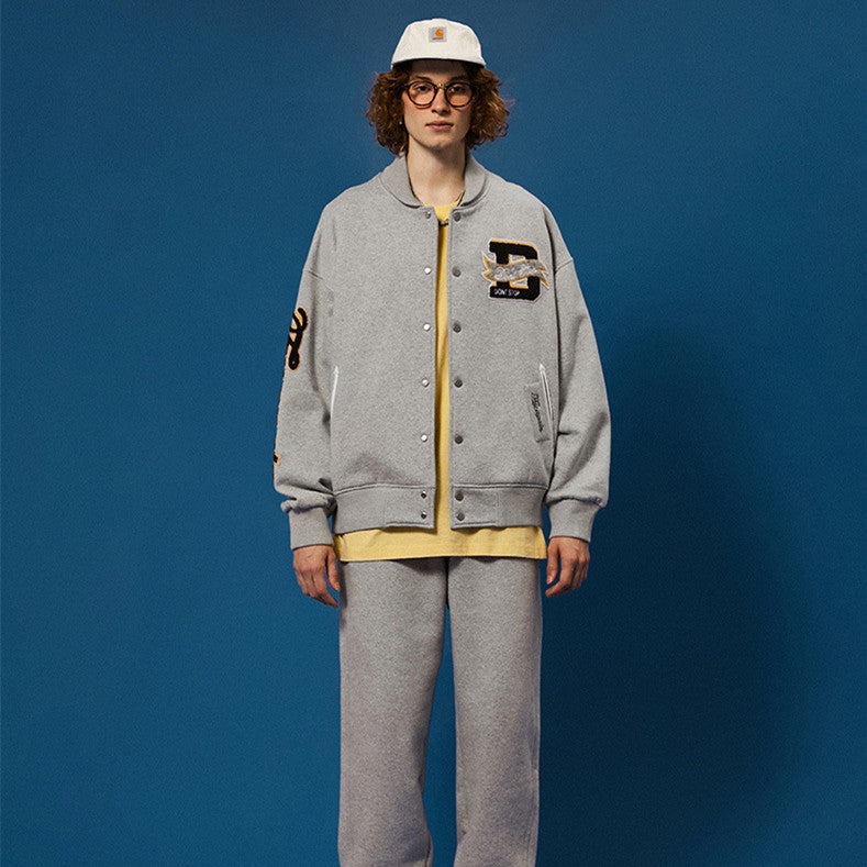 Men’s Streetwear Patch Embroidered Coat – Stylish Contrast Jacket