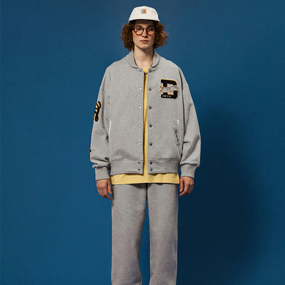 Men’s Streetwear Patch Embroidered Coat – Stylish Contrast Jacket