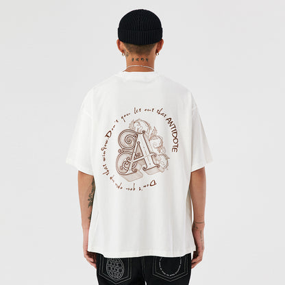 Unisex Angel Print T-Shirt – Black & White Couple Short Sleeve Graphic Tee