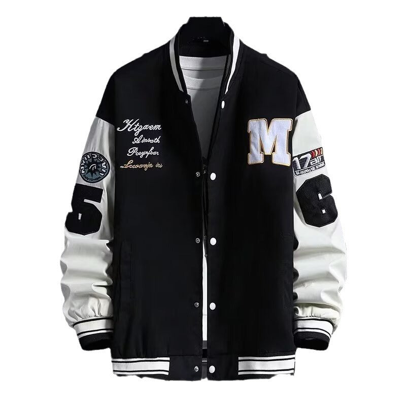 Men’s Letter Patch Baseball Jacket – Casual Button-Down Varsity Streetwear Coat