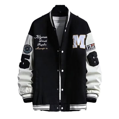 Men’s Letter Patch Baseball Jacket – Casual Button-Down Varsity Streetwear Coat