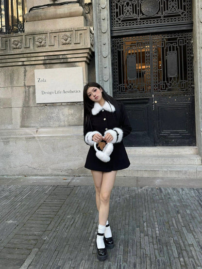 Women’s Patchwork Fur Collar Coat – Warm, Stylish & Easy-Match Winter Jacket