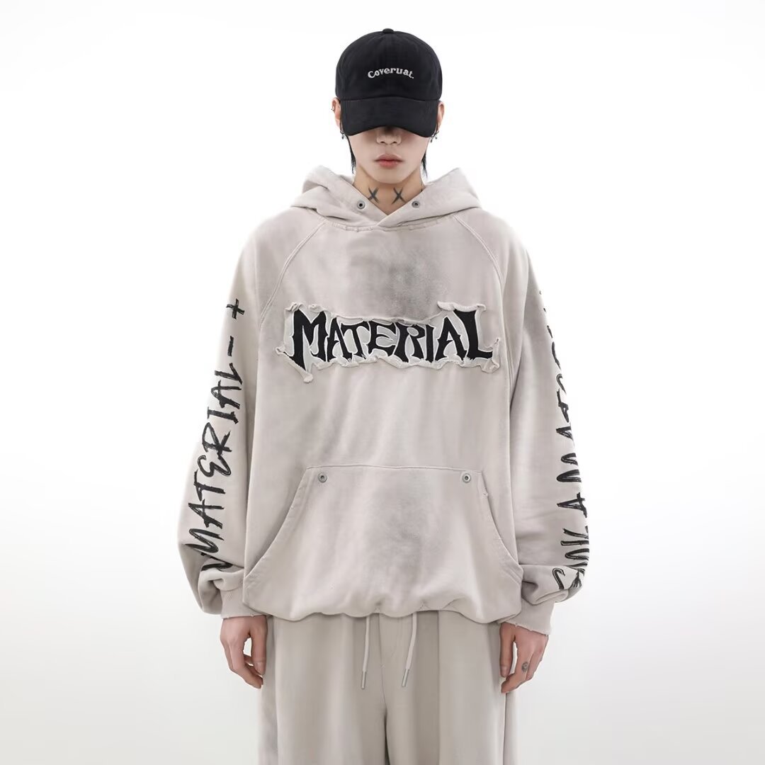 Men’s Distressed Graffiti Hoodie – Retro American Streetwear Sweatshirt