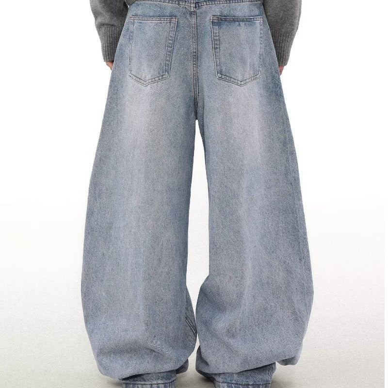 Retro Washed Straight Leg Jeans for Men – Distressed Casual Denim Pants