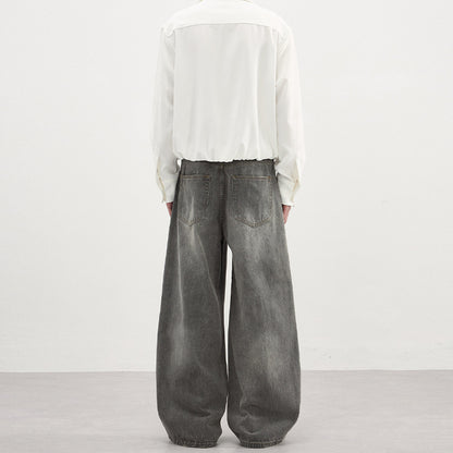 Men’s Washed Gray Jeans – Simple Basic Denim Pants for Fall & Winter
