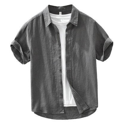 Lightweight Cotton Linen Short Sleeve Shirt for Men – Cool & Comfortable Lapel Style