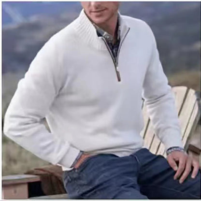 Men’s Casual Zip Collar Sweater – Solid Color Knit