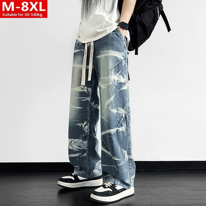 Men’s Wide Leg Straight Denim Jeans – Loose Fit Stretch Casual Streetwear Pants