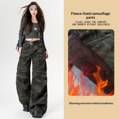 Women’s Winter Fleece Denim Jeans – High-Waist Loose Fit Warm Straight Pants