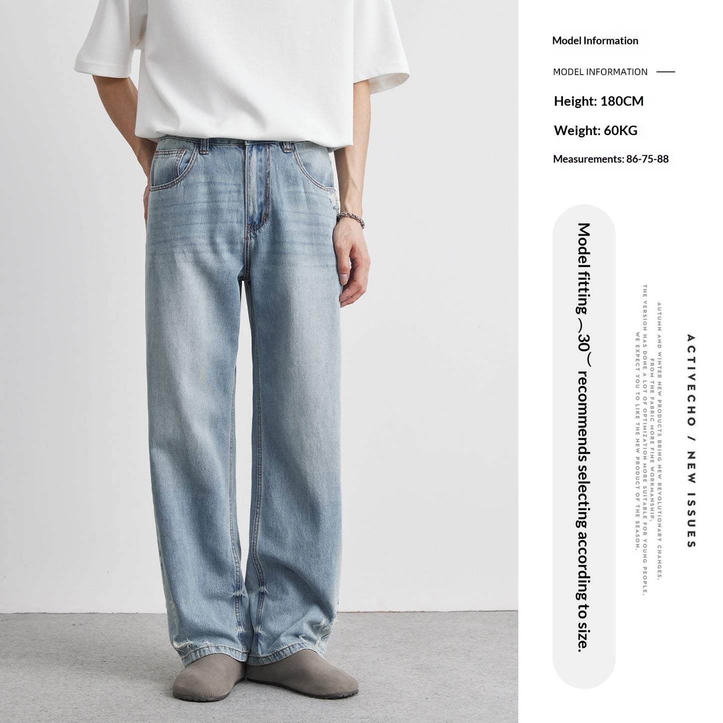 Men’s Light Wash Ripped Straight Leg Jeans – Casual Distressed Denim Pants