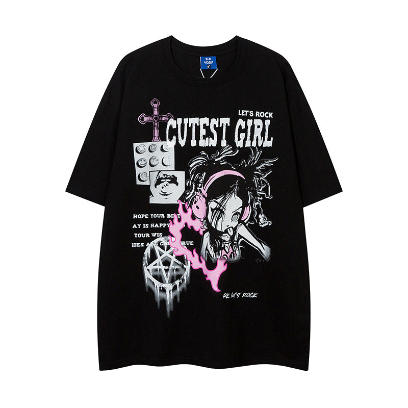 Women’s Cartoon Animation Graphic T-Shirt – Short Sleeve Casual Tee