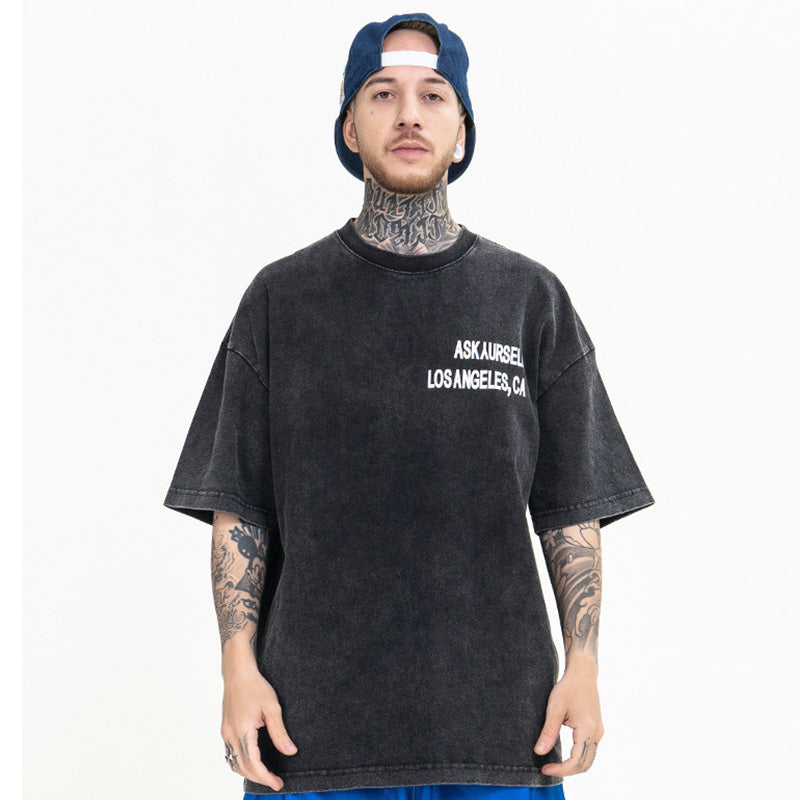 Men’s Fashion Loose Fit Tee – Five-Point Sleeve Round Neck Streetwear Shirt