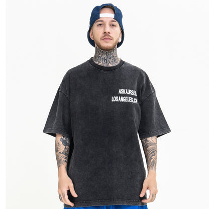 Men’s Fashion Loose Fit Tee – Five-Point Sleeve Round Neck Streetwear Shirt
