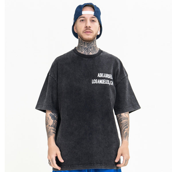 Men’s Fashion Loose Fit Tee – Five-Point Sleeve Round Neck Streetwear Shirt