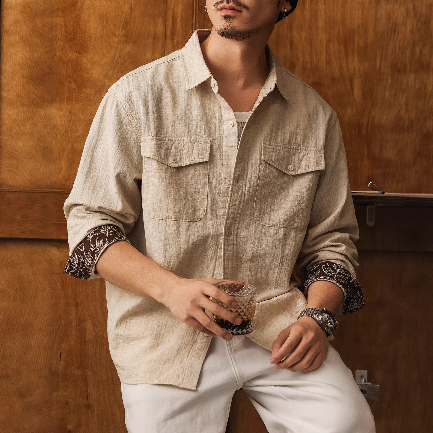 Old Money Aesthetic Linen Shirt for Men – Casual Vintage Fit