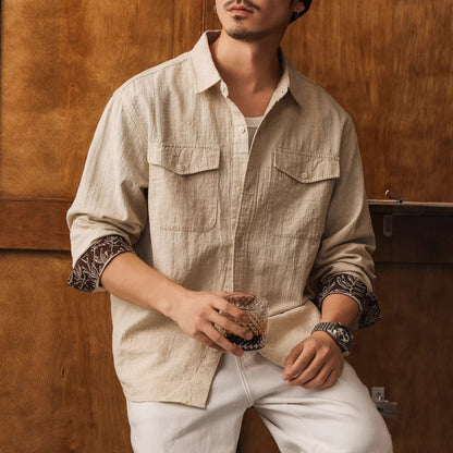 Old Money Aesthetic Linen Shirt for Men – Casual Vintage Fit