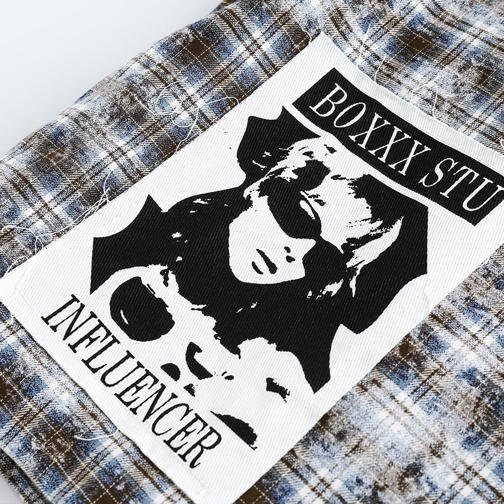 Vintage Distressed Plaid Jacket Women – Casual Checkered Trendy Outerwear