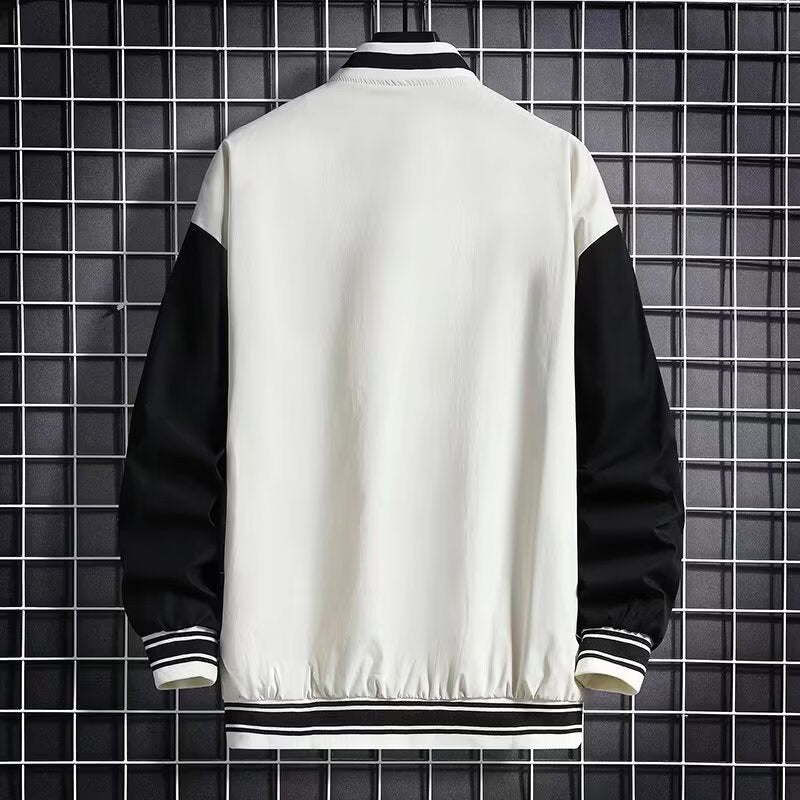 Men’s Letter Patch Baseball Jacket – Casual Button-Down Varsity Streetwear Coat