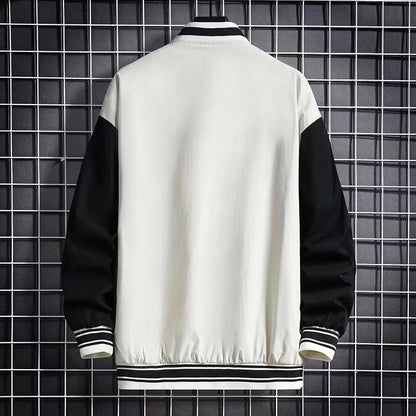 Men’s Letter Patch Baseball Jacket – Casual Button-Down Varsity Streetwear Coat