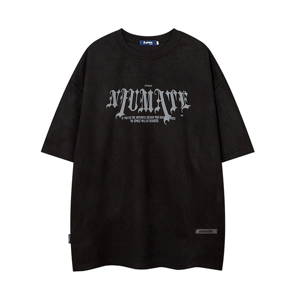 Men’s American Retro High Street Velvet Puff Print T-Shirt – Deerskin Fabric Short Sleeve Streetwear Tee