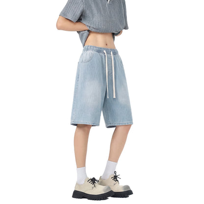 Men’s Casual Lyocell Ice Silk Shorts – Soft Stretch Waist Denim Style