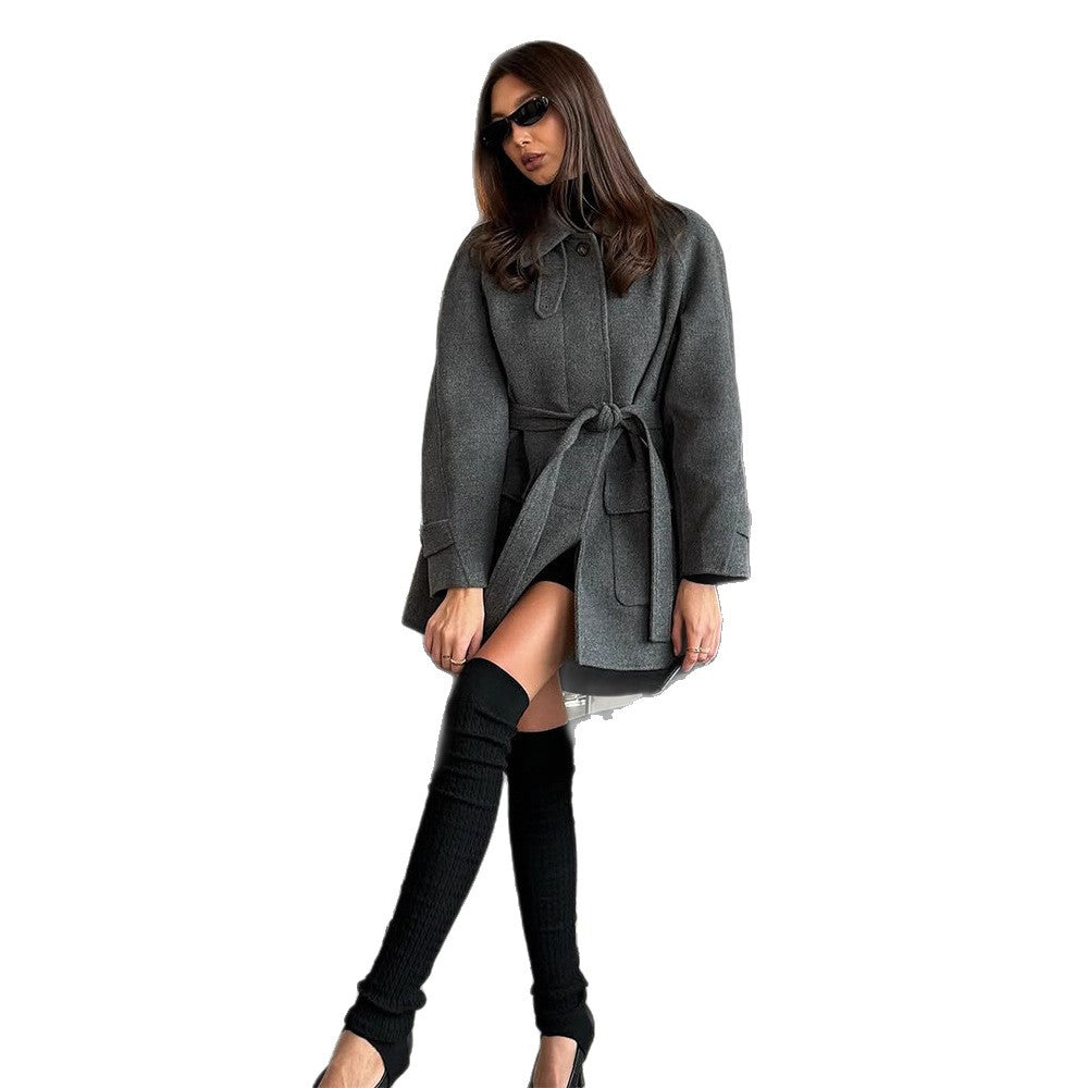 Ladies Polyester Trench Coat – Stylish Lace-Up Front Jacket