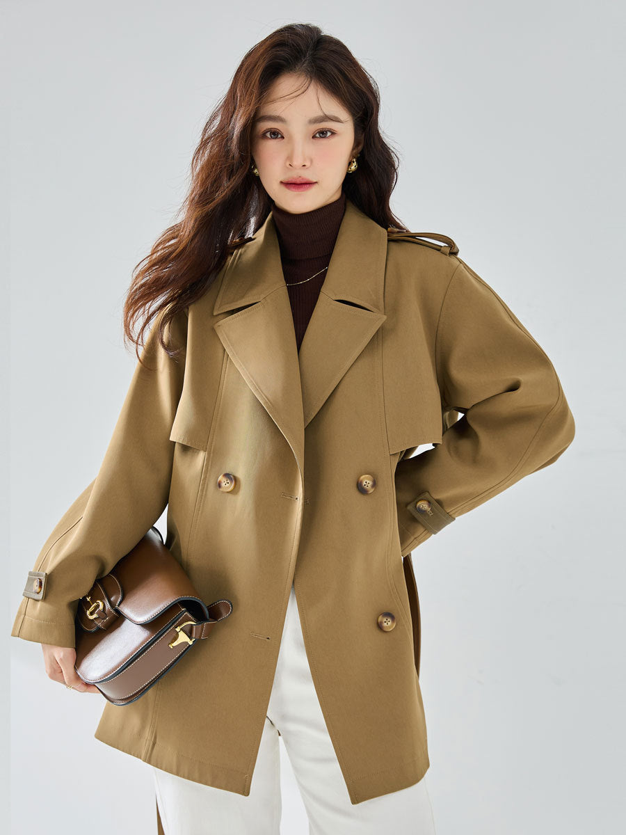 Women’s Elegant Short Trench Coat – Casual Chic Lightweight Jacket