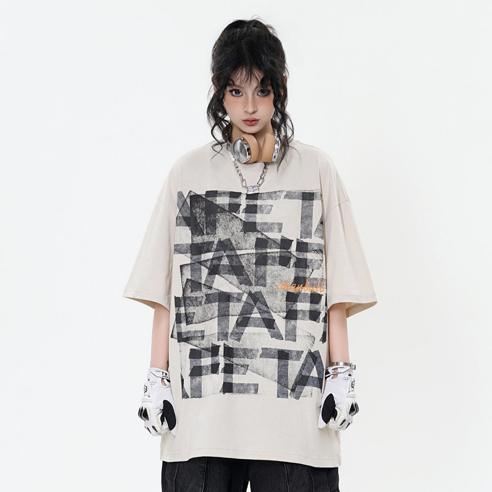 Unisex Letter Print Loose T-Shirt – Casual Top for Men & Women