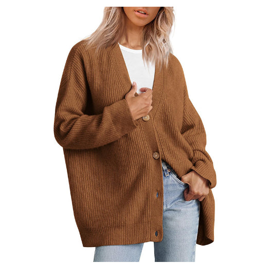 Women’s Solid Color Cardigan Sweater Coat – Casual Long Sleeve Knit Outerwear