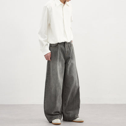 Men’s Washed Gray Jeans – Simple Basic Denim Pants for Fall & Winter