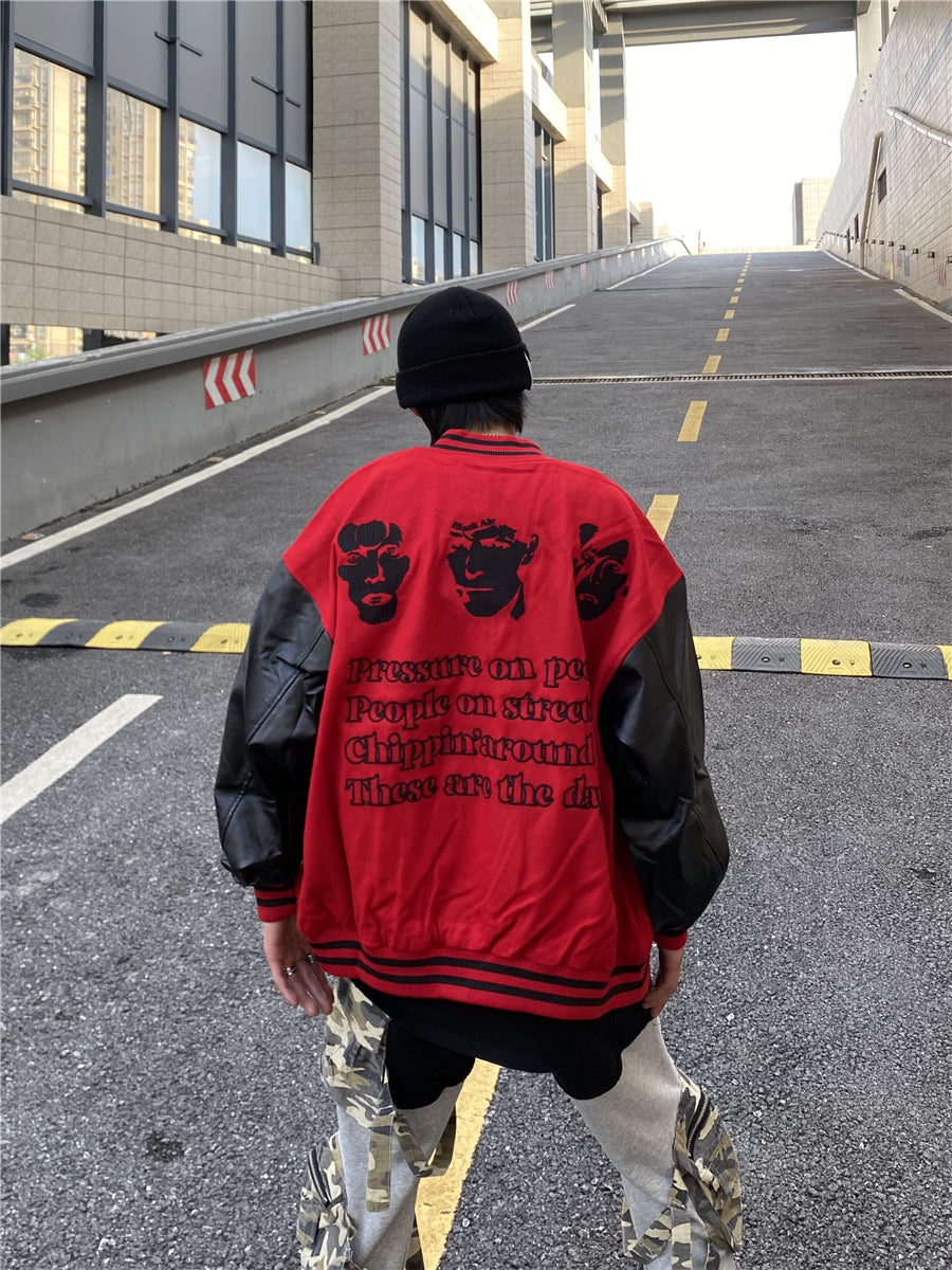 High Street PU Leather Patchwork Varsity Jacket for Men – Stylish Baseball Streetwear