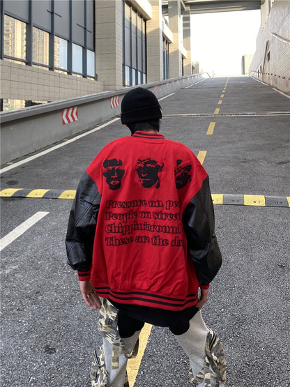 High Street PU Leather Patchwork Varsity Jacket for Men – Stylish Baseball Streetwear