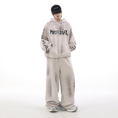 Men’s Distressed Graffiti Hoodie – Retro American Streetwear Sweatshirt