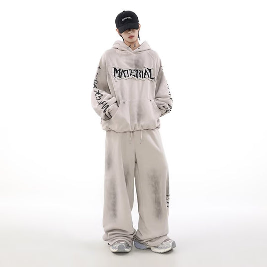 Men’s Distressed Graffiti Hoodie – Retro American Streetwear Sweatshirt