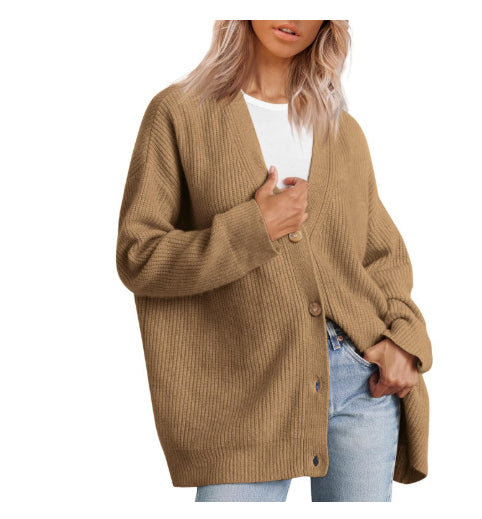 Women’s Solid Color Cardigan Sweater Coat – Casual Long Sleeve Knit Outerwear
