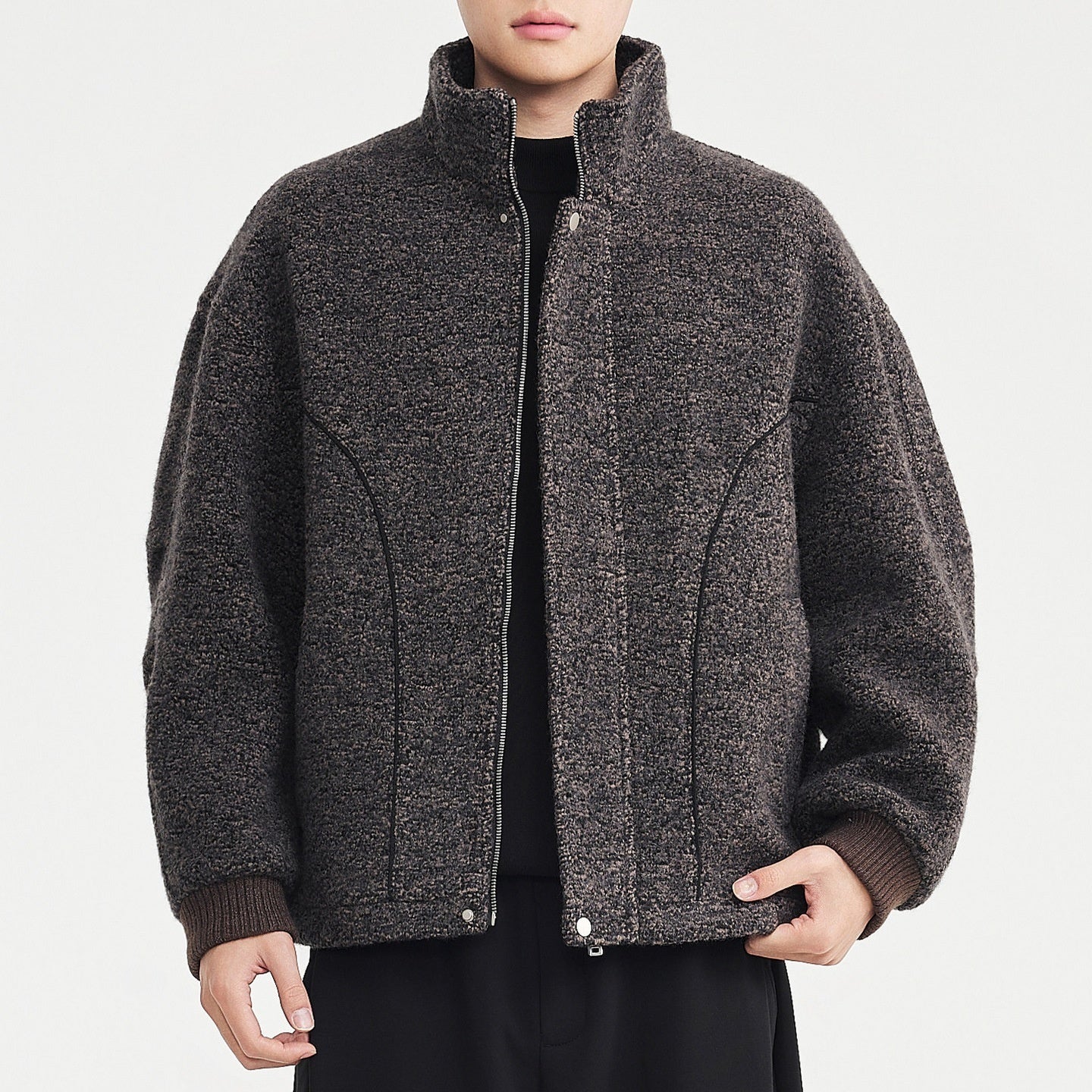 Men’s Premium Mixed-Color Wool Overcoat – Stylish Stand Collar Long Coat